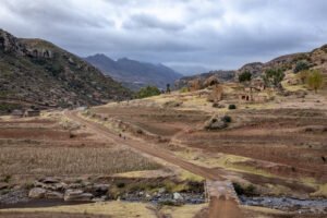 Flooding prone road in rural Lesotho. International Women’s Day.